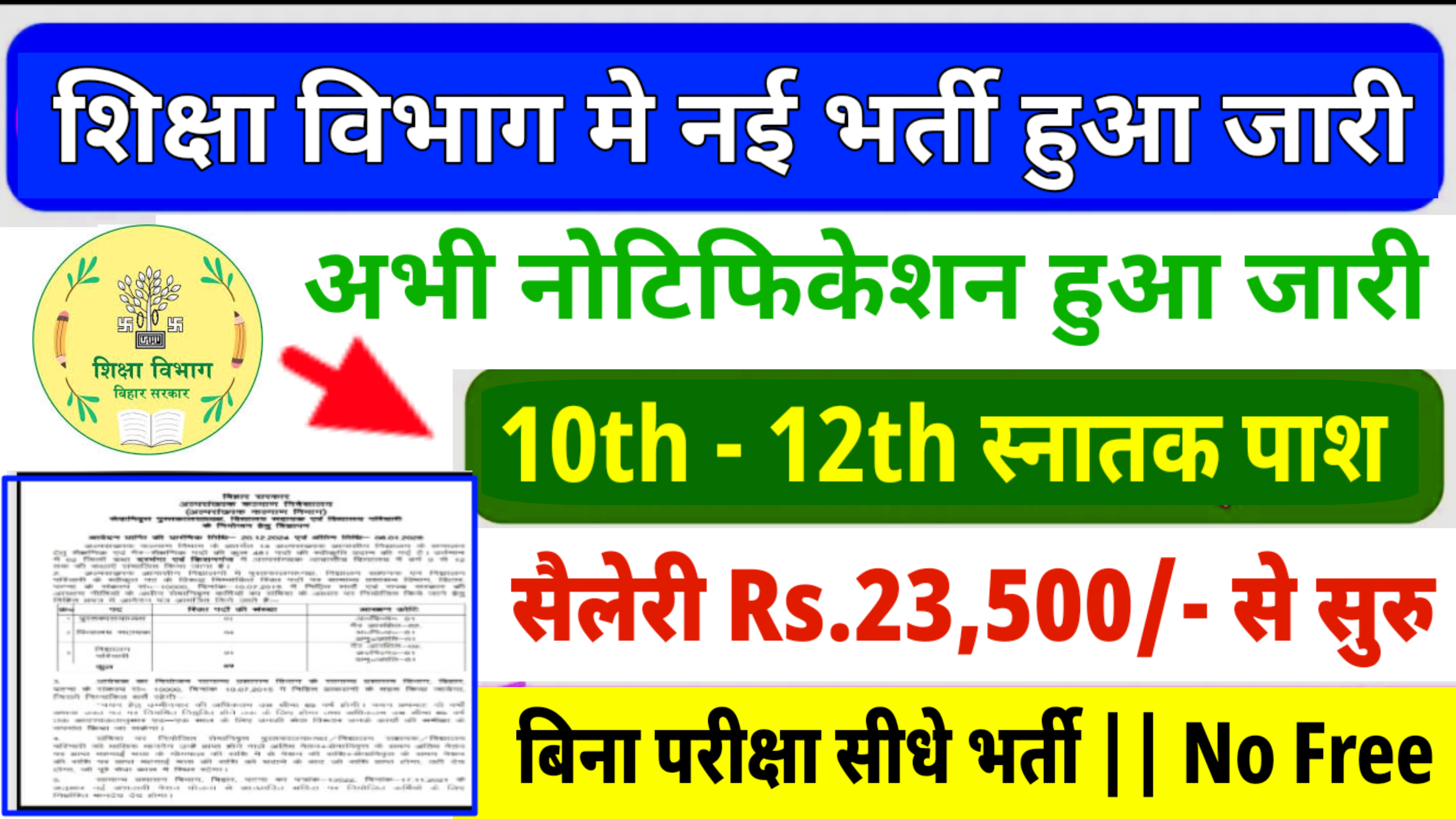 Shiksha Vibhag New Recruitment: शिक्षा विभाग में आई है 10वीं पास के लिए बिना परीक्षा की भर्ती, यहाँ से देखे