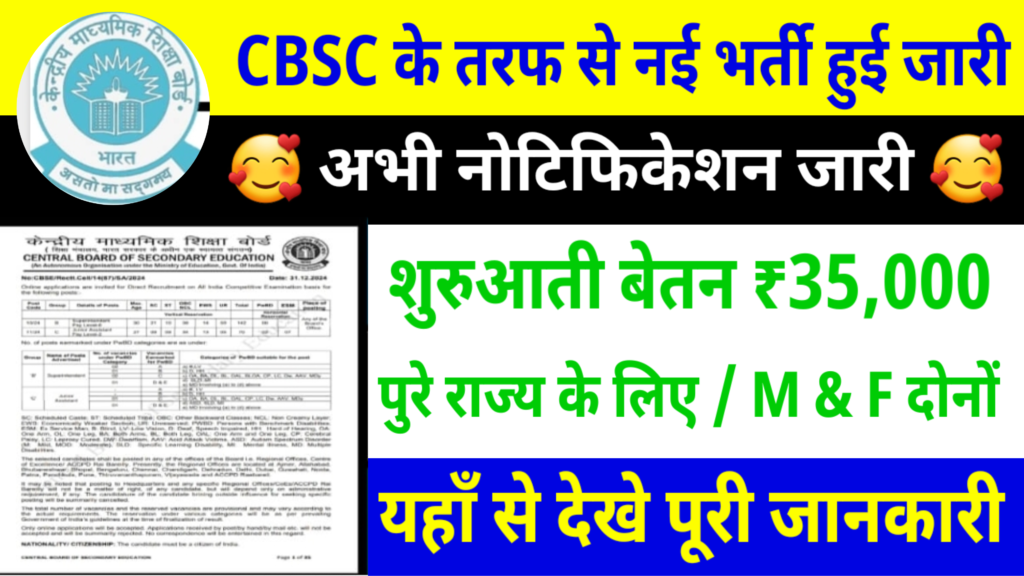 CBSE New Recruitment 2025: CBSE में आई बहुत से पदों पर नई भर्ती यहाँ से देखे जानकारी 