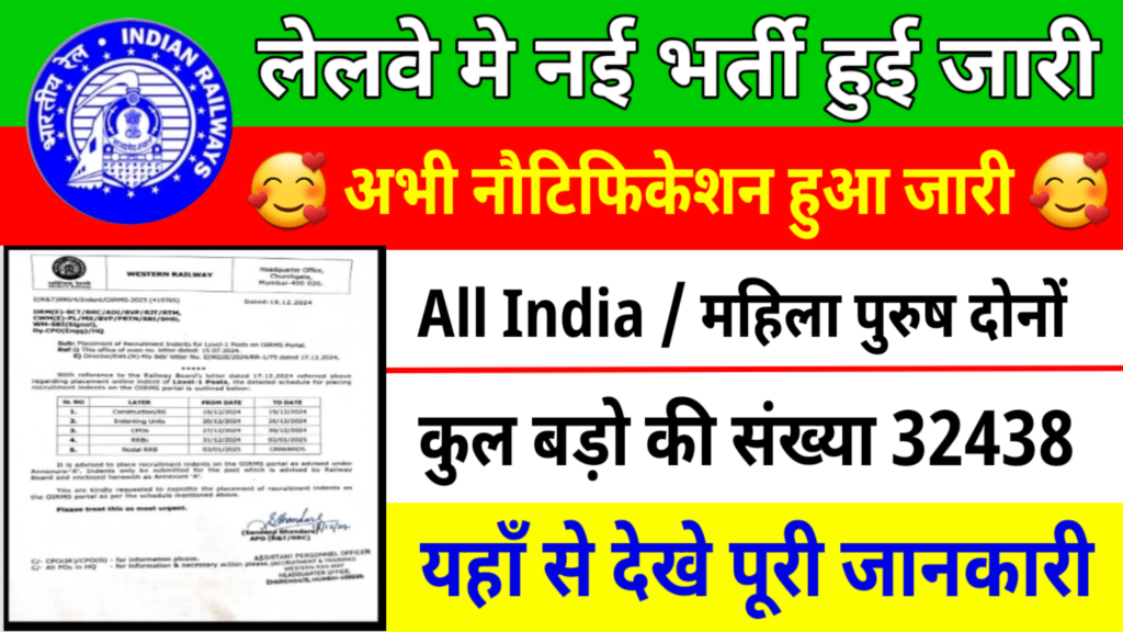 New Railway Group D Vacancy: रेलवे में ग्रुप D मे कुल 32438 पदों पे बम्फर भर्ती का नोटिफिकेशन हो गया जारी