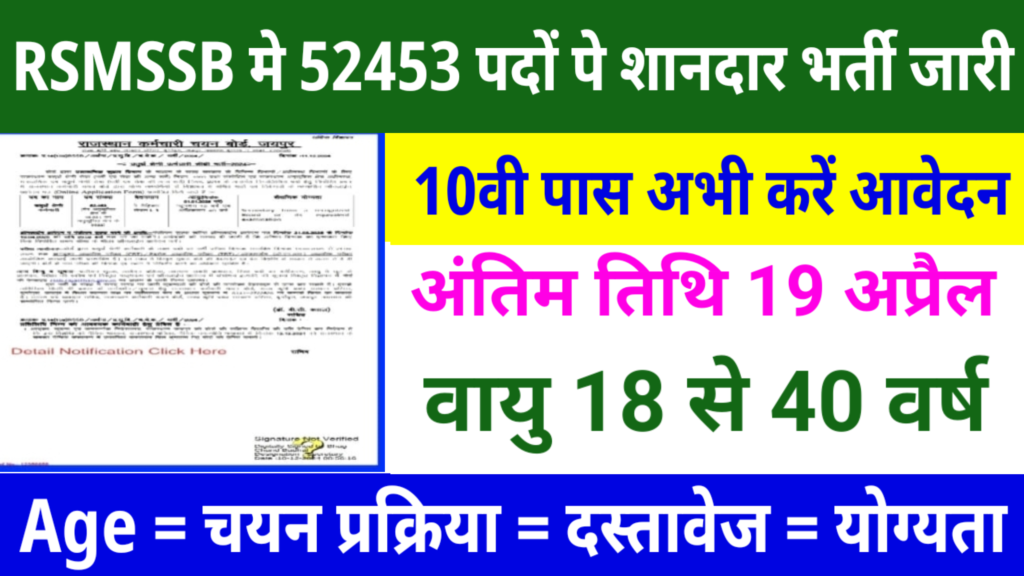 RSMSSB 52452 New Recruitment :राजस्थान में कुल 52 हजार 453 पदो पे यह चतुर्थ श्रेणि कर्मचारियों की होंगी भर्ती यहाँ देखें